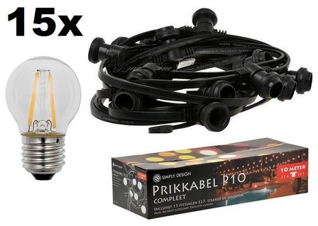 Led prikkabel - 15 lampen - 20 meter lichtsnoer - Waterdicht - 220 Volt