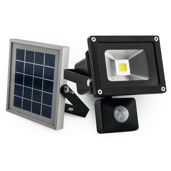 10W LED schijnwerper met zonnepaneel - 1000 Lumen - Koud Wit - PIR sensor