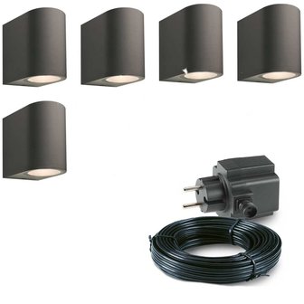 5x Gilvus Wandspot - Antraciet - Complete set - Garden Lights