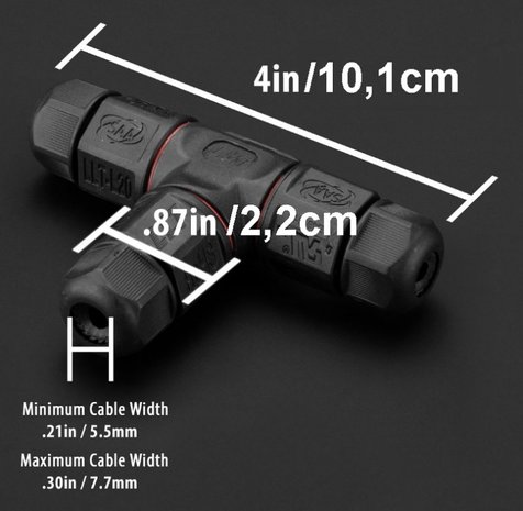 Waterdichte kabelverbinder 3-aderig - T splitter - schroefdraad bevestiging - IP67 connector