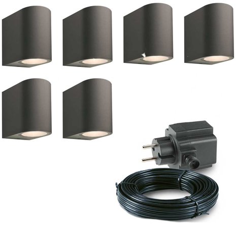 6x Gilvus Wandspot - Antraciet - Complete set - Garden Lights