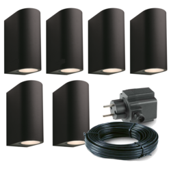 6x Sibus wandspot - 4 Watt - Zwart - complete set
